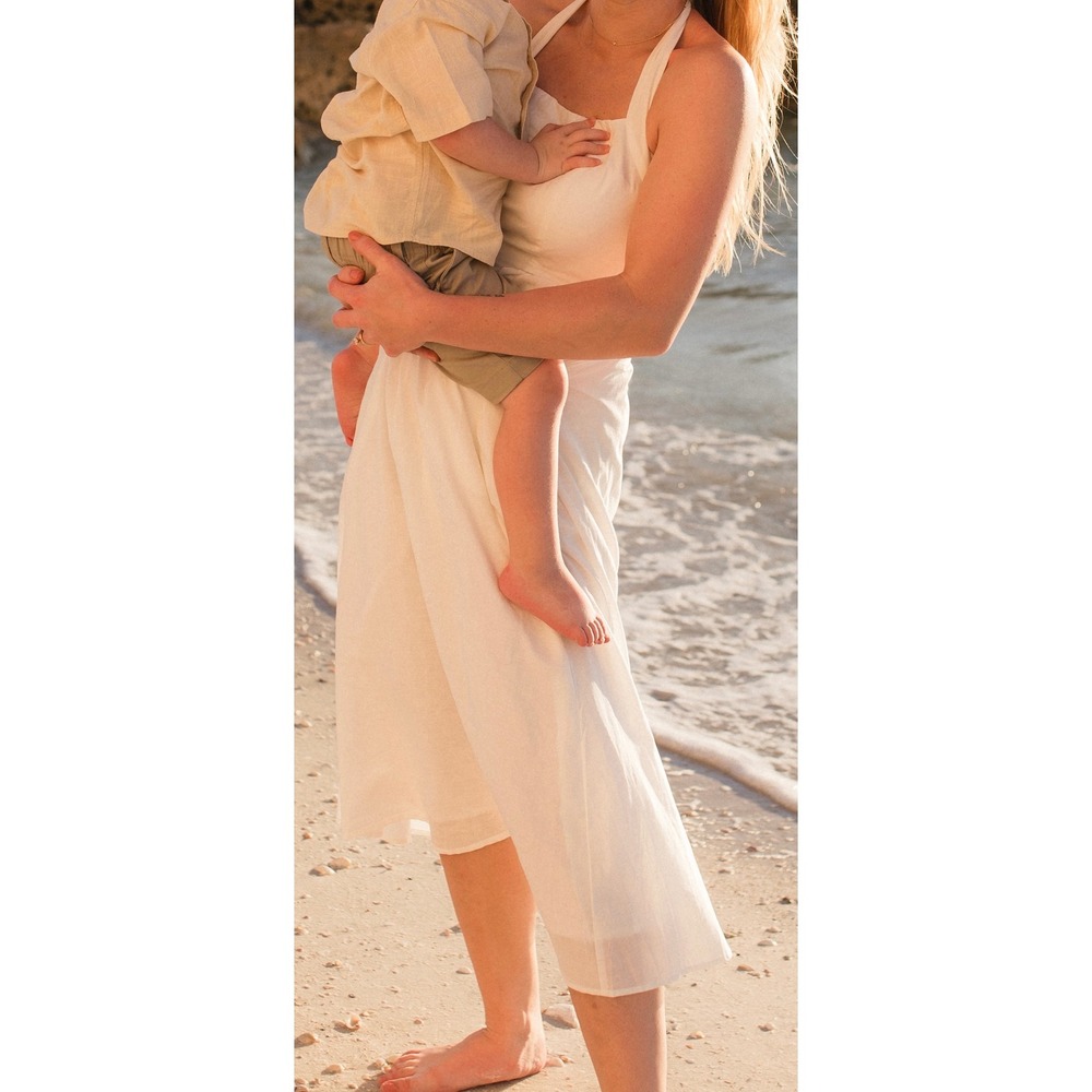 Zesica Womens White Halter Neck Smocked Back Drop Waist Maxi Sundress Size S